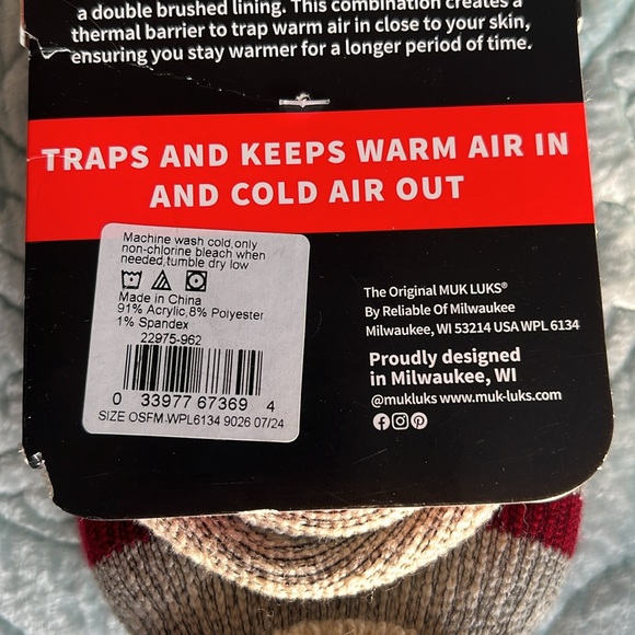 Muk Luks Men's Thermal Socks - Black, Gray, and Red - One Size - Fits 10-13 - Picture 5 of 5